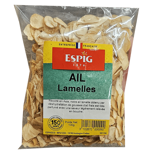 Epices sèches : ail lamelles 100g